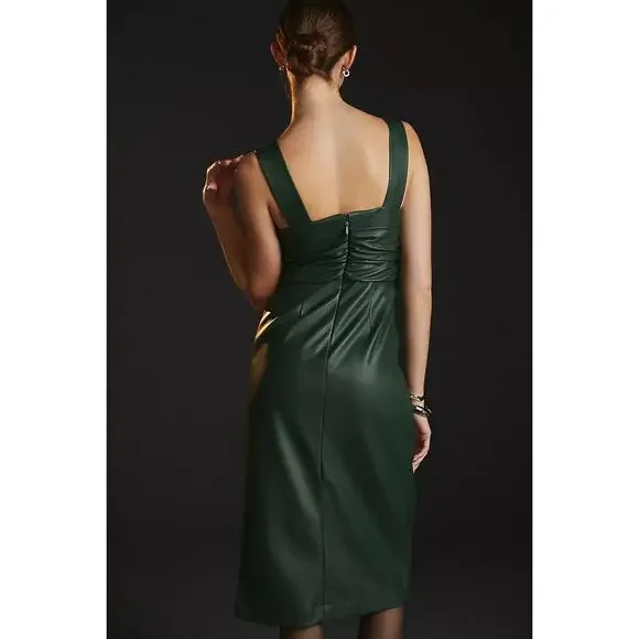 New Anthropologie Twist-Front Faux Leather Midi Dress $170 SIZE 6 Green  Dresses